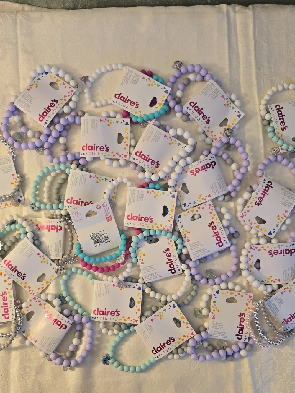 23 Sets Claire's Girls Pastel Beaded Stretch Bracelet, Each Set Has 3, Charms